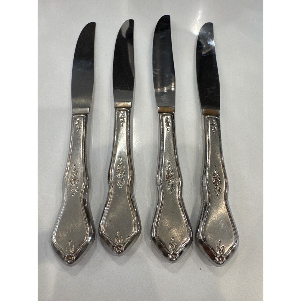 Oneida morning Blossom Vintage stainless Butter Knives 4 Ornate Floral Handle‎